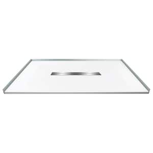 Zero Threshold 48 in. L x 35.5 in. W Customizable Threshold Alcove Shower Pan Base with Center Drain in White