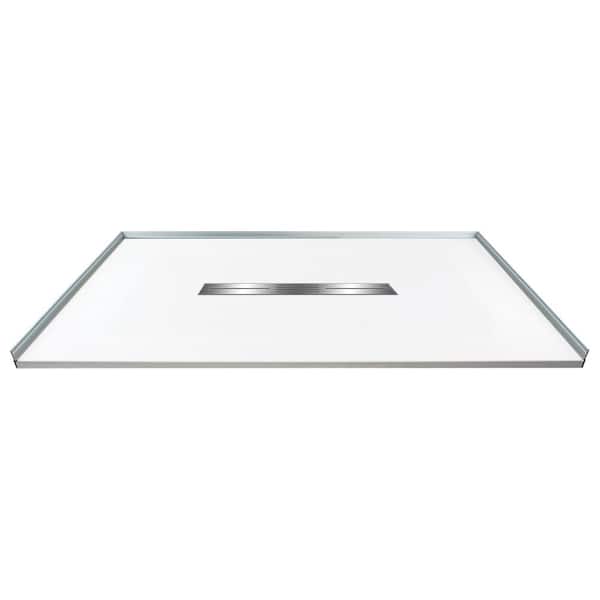 Transolid Zero Threshold 48 in. L x 35.5 in. W Customizable Threshold Alcove Shower Pan Base with Center Drain in White