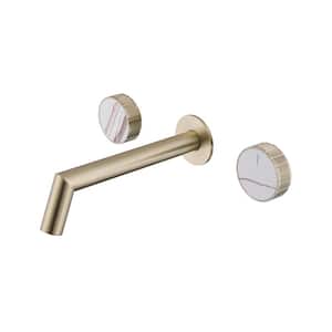 Double Handle Wall Mounted Bathroom Sink Faucet in Brushed Gold