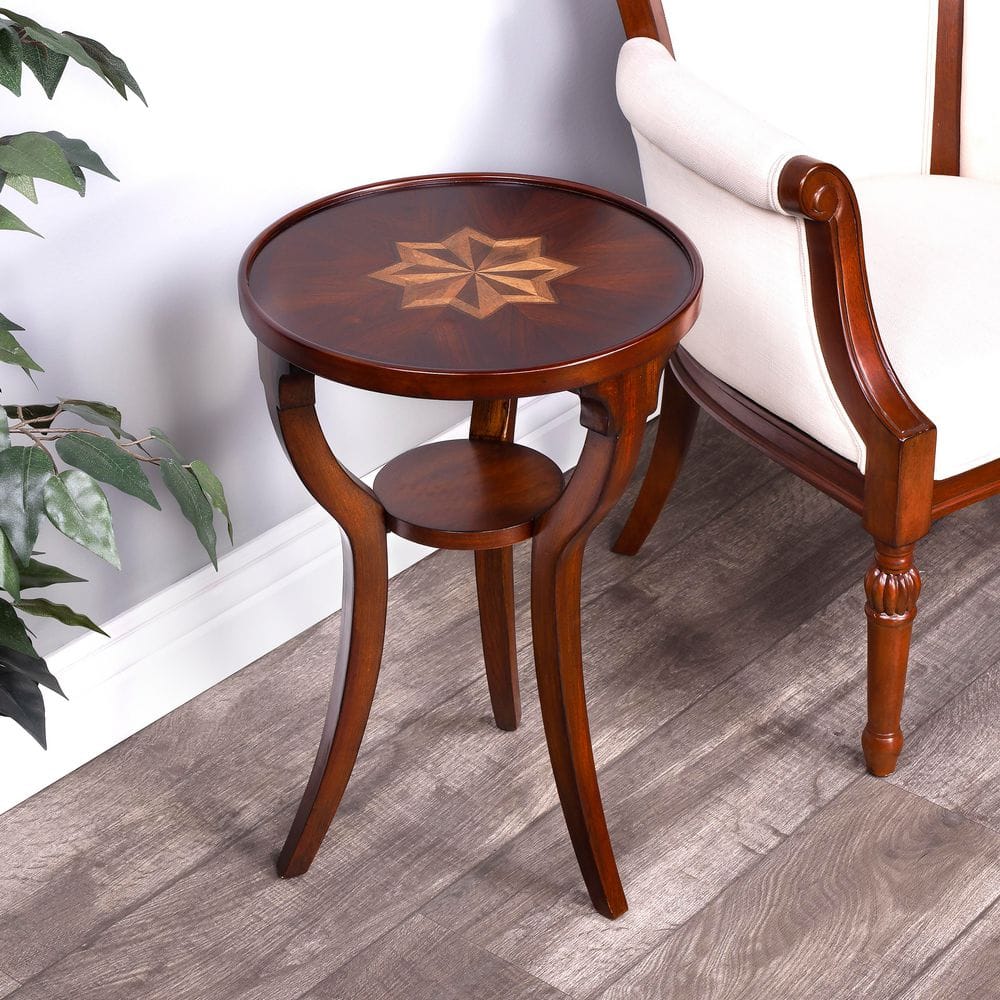Dalton 15.75 in. W Dark Brown Round Wood Side Table with Small Lower Open Shelf