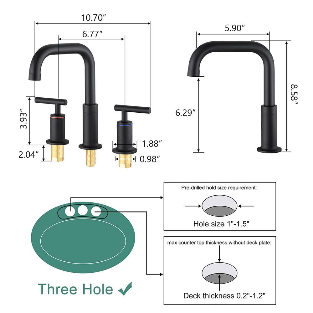 Matte Black 8 in. Widespread Double Handle Mid Arc Bathroom Faucet