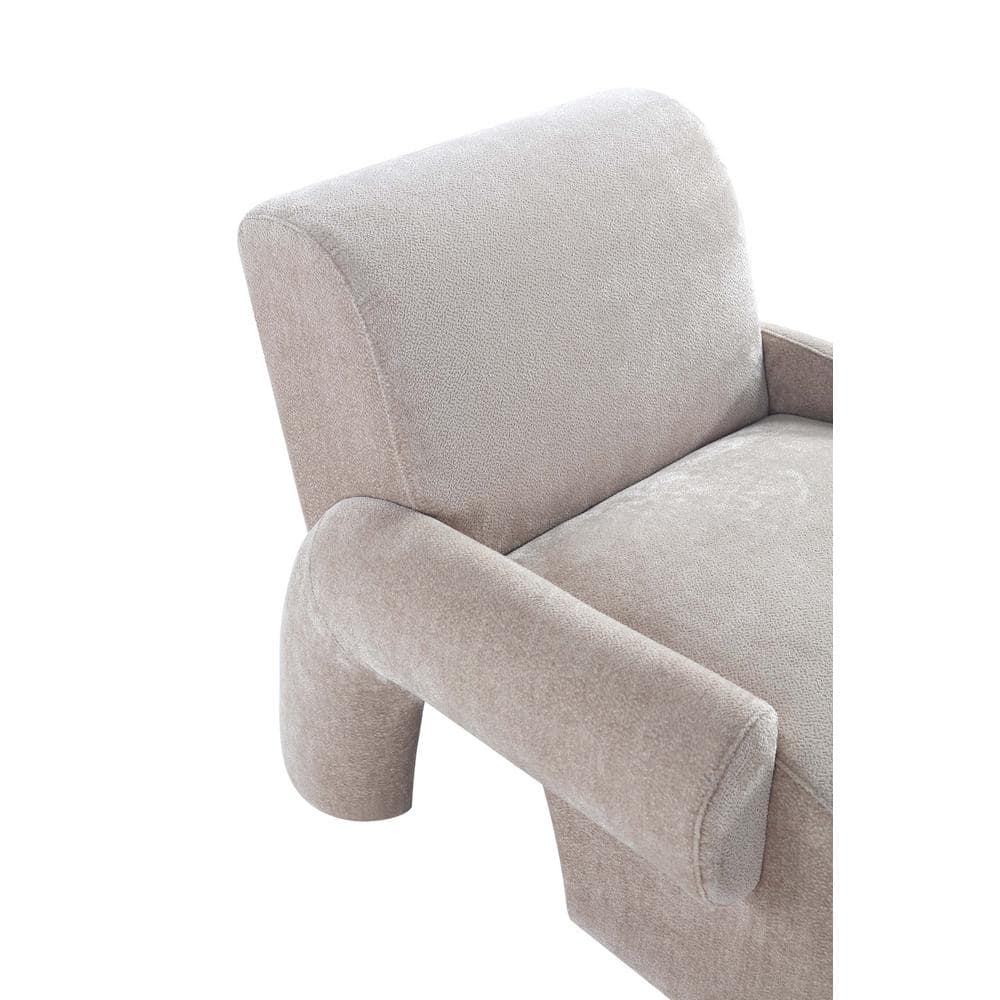 Beige Chenille Upholstered Accent Chairs with Pine Wood Base, Set of 2