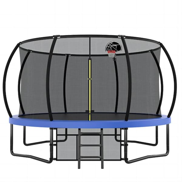 Unbranded 14 ft. Outdoor Leisure Large Trampoline with Fence with Ladder with Backboard and Anti-Rust Coating