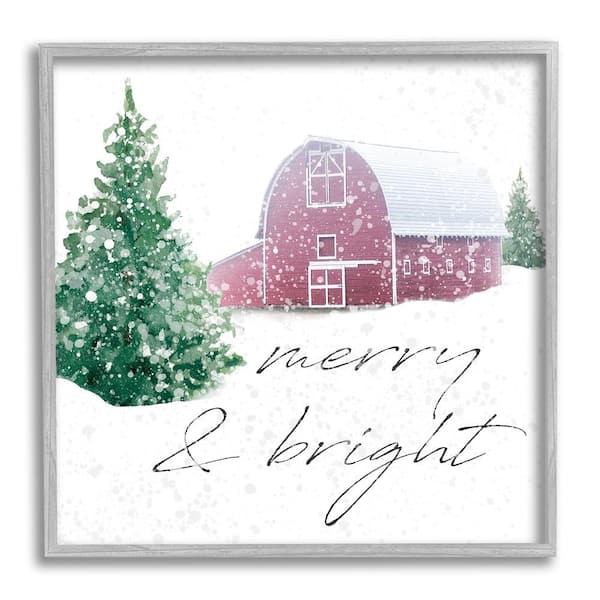Stupell Industries Merry and Bright Snowy Barn by Carol Robinson 1-Piece Framed Graphic Print Typography Poster Art Print 12 in. x 12 in.
