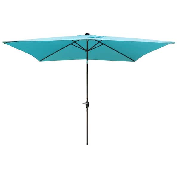 Unbranded 10 x 6.5 ft. Crank and Push Button Patio Umbrella in Medium Turquoise