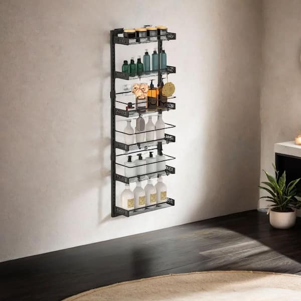 6-Tier Black Carbon Steel Over The Door Pantry Organizer, 110 lbs. Loading Easy Install for Closet, Kitchen, Bathroom