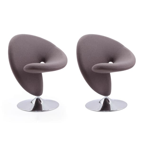 Manhattan Comfort Curl Modern Grey and Polished Chrome Wool Blend Upholstered Swivel Accent Side Chair (Set of 2)
