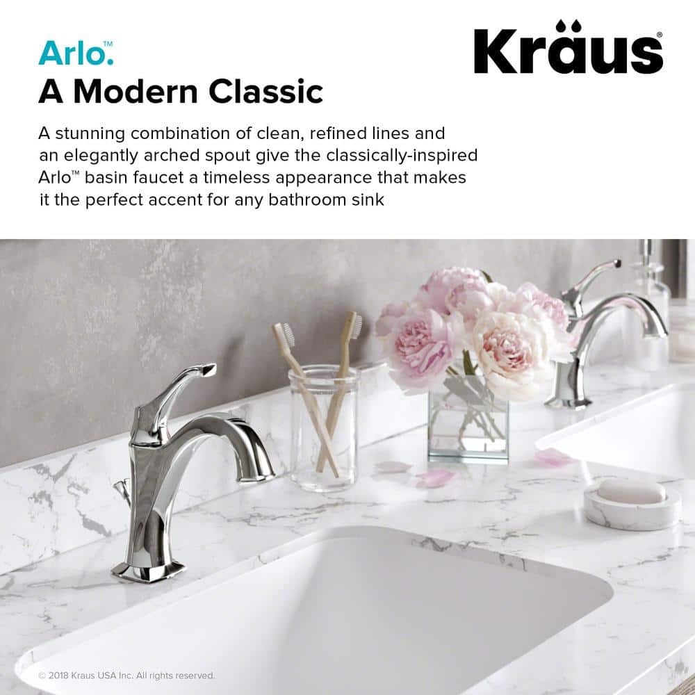 Arlo Chrome Single Handle Brass Bathroom Faucet with Lift Rod Drain