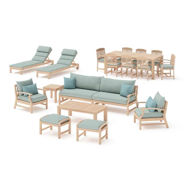 Kooper 19-Piece Wood Patio Conversation Seating Set with Spa Blue Cushions