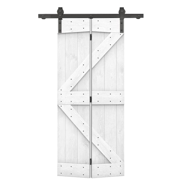 CALHOME 38 in. x 84 in. K Pre Assembled Solid Core White Stained Wood Bi-fold Barn Door with Sliding Hardware Kit
