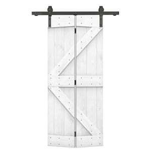 26 in. x 84 in. K Series White Stained DIY Wood Bi-Fold Barn Door with Sliding Hardware Kit