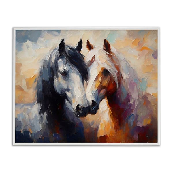 Hugging Horses Painting by Ramona Murdock White Framed Giclee Art Print Animal 16 in. x 20 in.