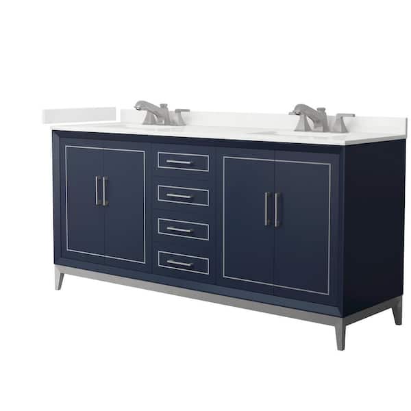 Wyndham Collection Marlena 72 in. W x 22 in. D x 35.25 in. H Double Bath Vanity in Dark Blue with White Quartz Top