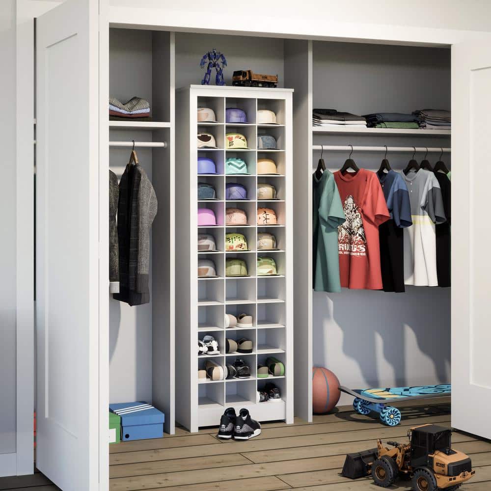 Tall Off-White Composite Wood Shoe Storage Cabinet with 36 Cubbies