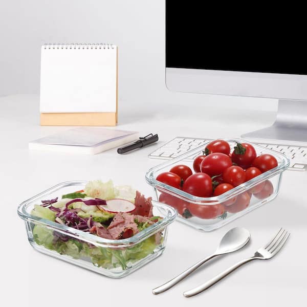 Glass Meal Prep Food Storage Containers with Air-Tight Leak-Resistant Hinged Lids Freezer Microwave Safe 12-Pack Grey