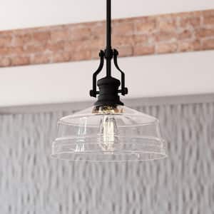 Beloit 1-Light Matte Black Farmhouse Pendant Light with Clear Glass Dome