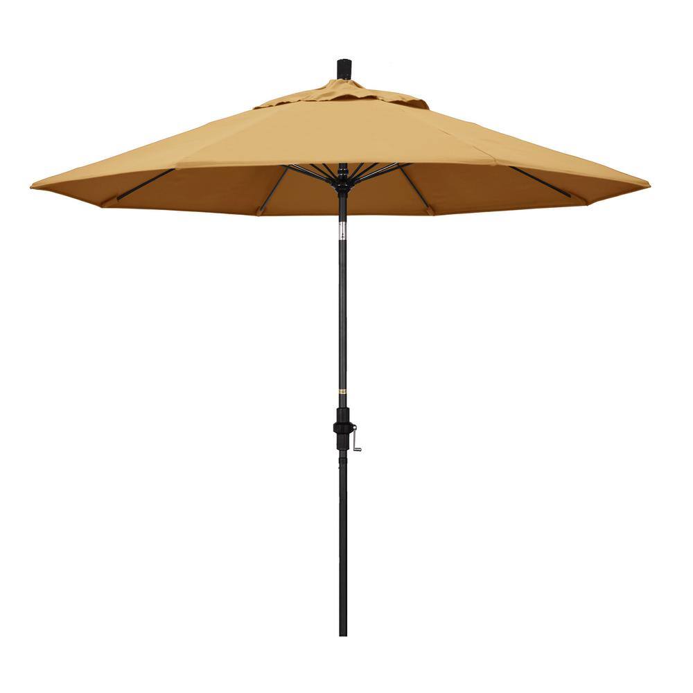 9 ft. Matted Black Aluminum Market Patio Umbrella with Fiberglass Ribs Collar Tilt Crank Lift in Wheat Sunbrella price history on PriceWatchPro
