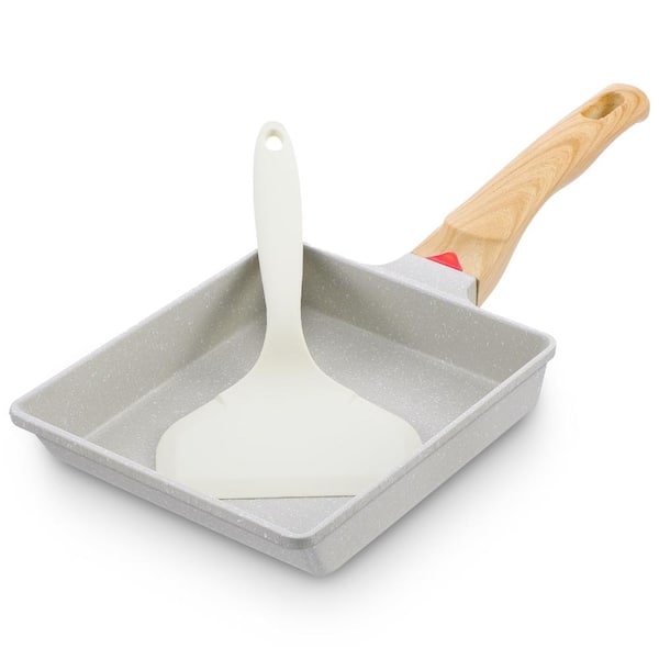 6 in. x 7 in. Nonstick Tamagoyaki Japanese Omelette Pan with Spatula, Granite Ceramic Coating PFOA PFOS