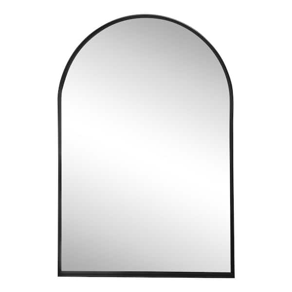 Elodie 20 in. W x 30 in. H Small Arched Metal Framed Wall Mounted Mirror, Black