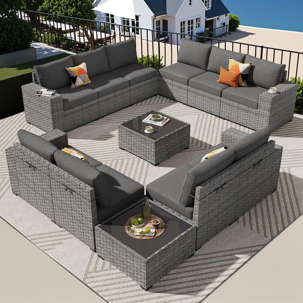 Bbisty Gray 12-Piece Wicker Wide Arm Patio Conversation Set with Black Cushions price history on PriceWatchPro