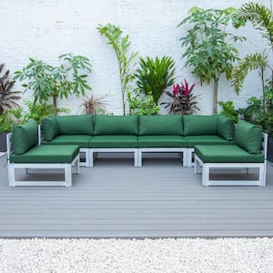 Chelsea 6-Piece Weathered Grey Aluminum Outdoor Patio Sectional with Green Cushions