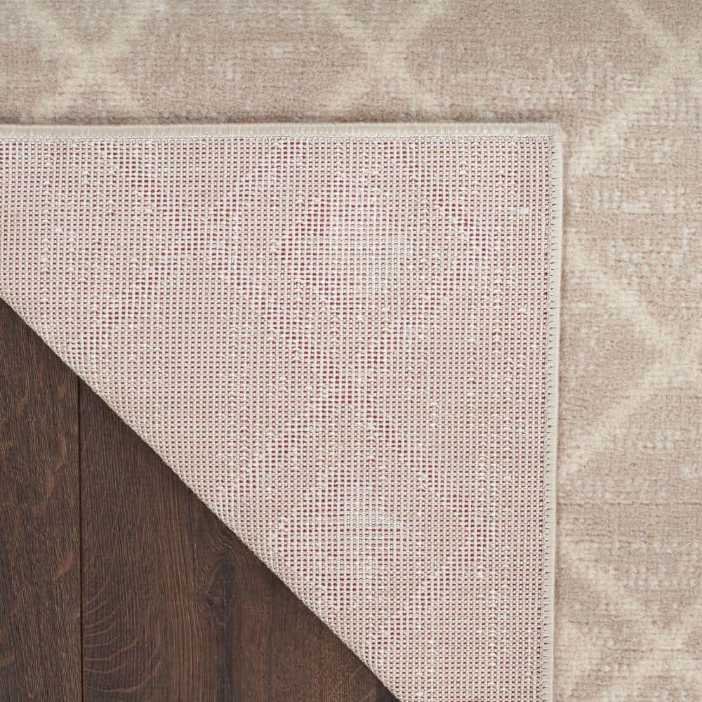 Beige Geometric Power-Loomed Runner Rug with Latex Backing