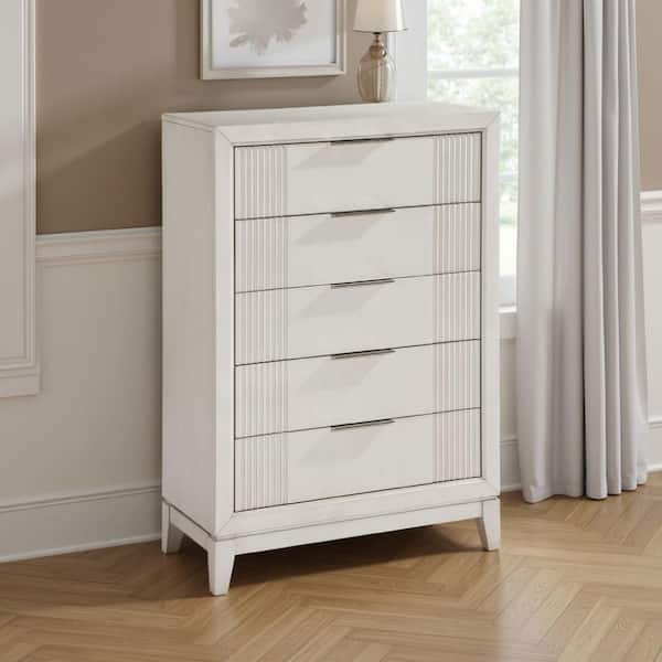 Flo White and Chrome 5 Drawer 17 in. Dresser Without Mirror
