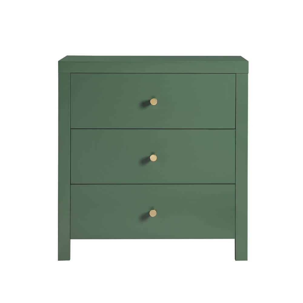 Nolan Vintage Green 3-Drawer Wood Nightstand with Gold Knobs