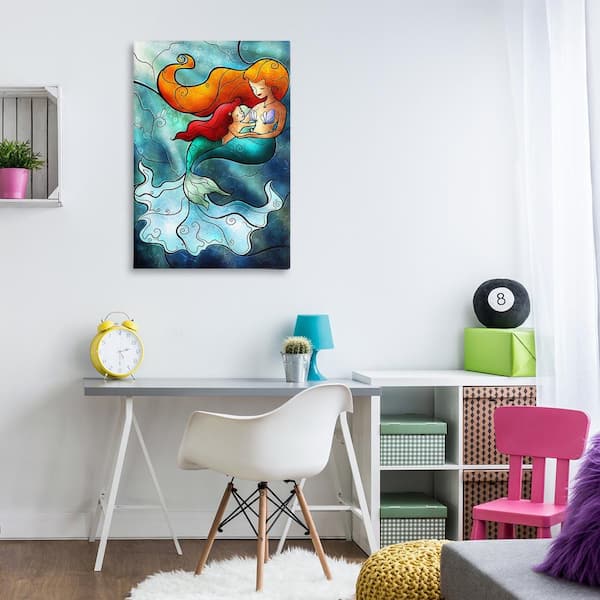 Mermaid and Child Stained Glass Style by Mandie Manzano Unframed Fantasy Graphic Art Print 36 in. x 24 in.