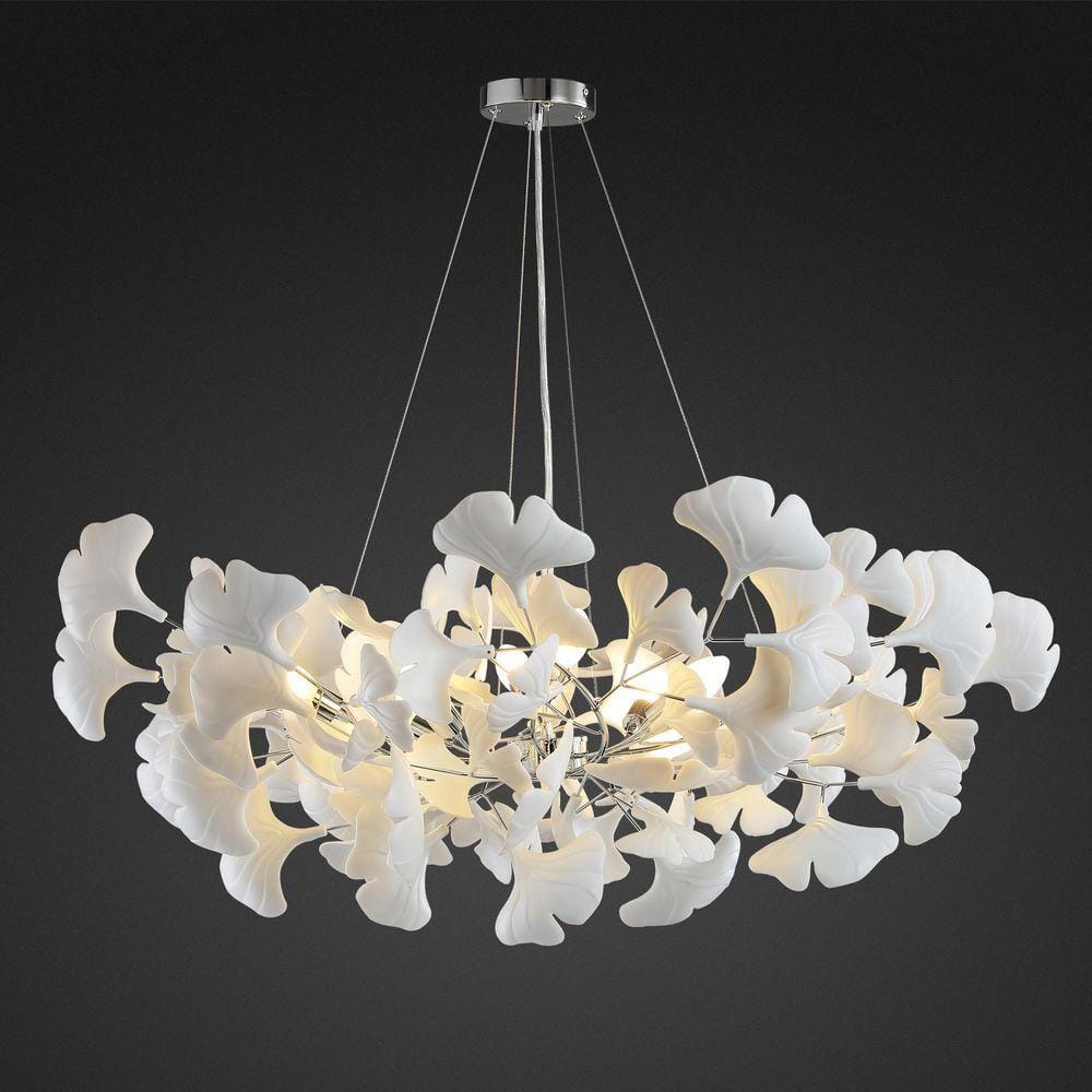 Gleam Flare 8 Light Silver Chandelier, Luxury Ginkgo Branch
