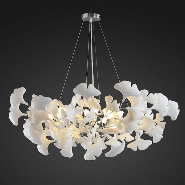 Gleam Flare 8 Light Silver Chandelier, Luxury Ginkgo Branch Chandelier for Living Room, Dining Room, Foyer, Kitchen Island-L39 in.