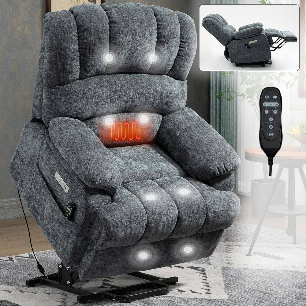 Blue Comfort Chenille Power Lift Recliner Chair with 8-Point Vibration Mass