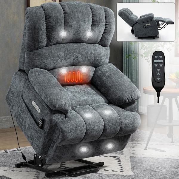 aisword Grey High Back Chenille Power Lift Recliner Chair with 8-Point Vibration Massage and Lumbar Heating