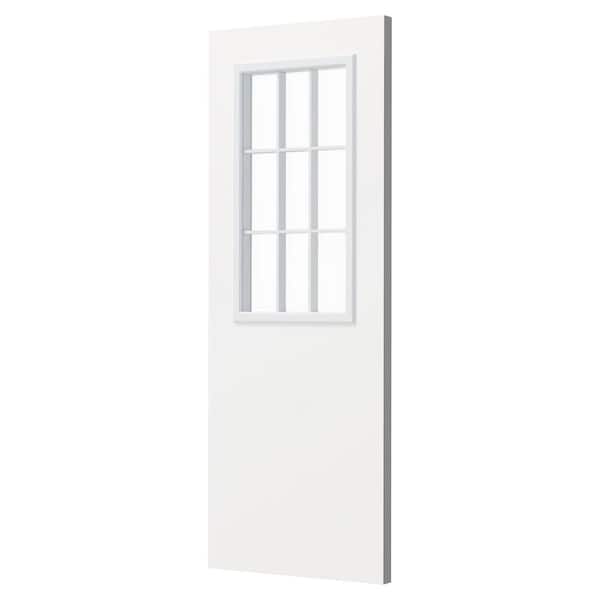 32 in. x 80 in. 9 Lite, Universal, Clear Glass, White Primed Wood Front Door Slab