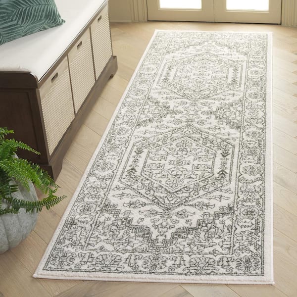 Adirondack Ivory/Dark Green 3 ft. x 8 ft. Border Medallion Runner Rug