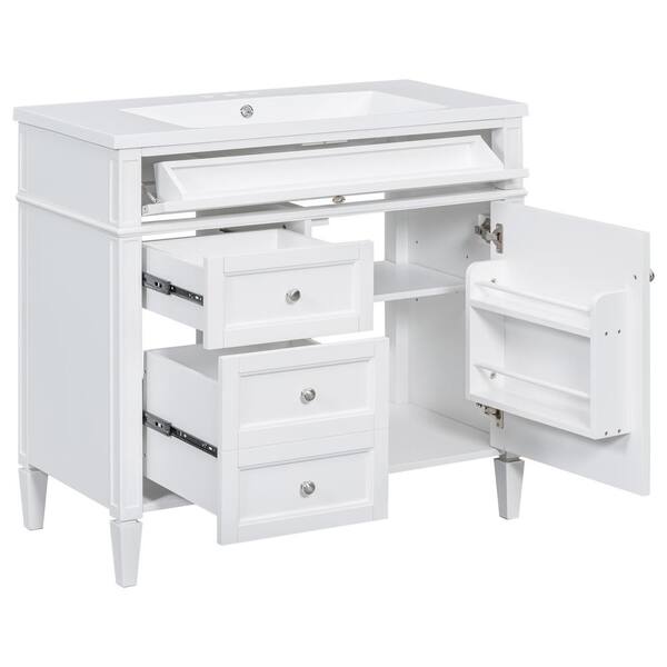 COWLOWN 36 in. W x 18 in. D x 33 in. H Bathroom White Linen Cabinet