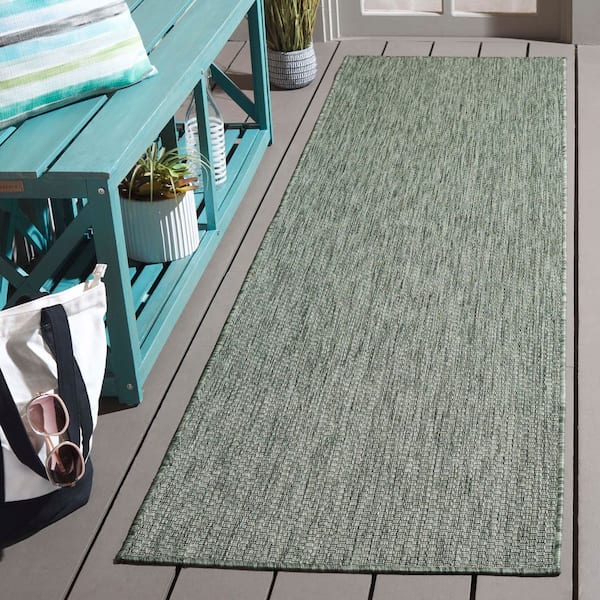 Beach House Green 2 ft. x 8 ft. Solid Marle Indoor/Outdoor Runner Rug