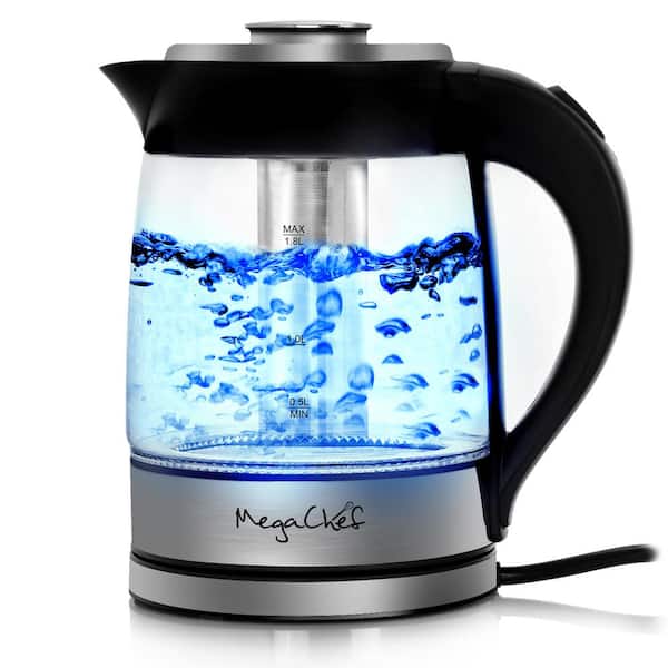 MegaChef 7.6 Cup Stainless Steel Cordless Electric Kettle with LED Base