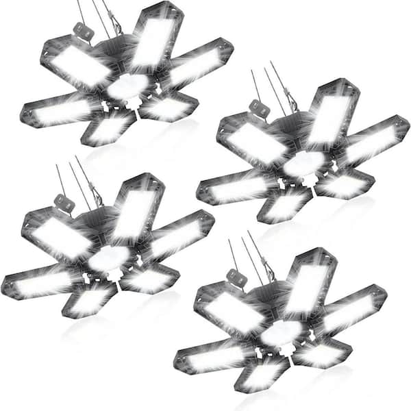 20000-Lumens LED Garage Shop Light 4-Pack 200W 6500K Plug-In Ceiling Fixture with Deformable Panels for Workbench