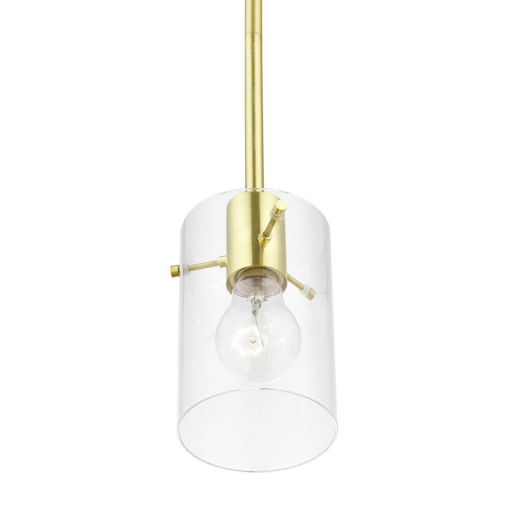 Munich Satin Brass 1-Light Pendant with Clear Glass Shade