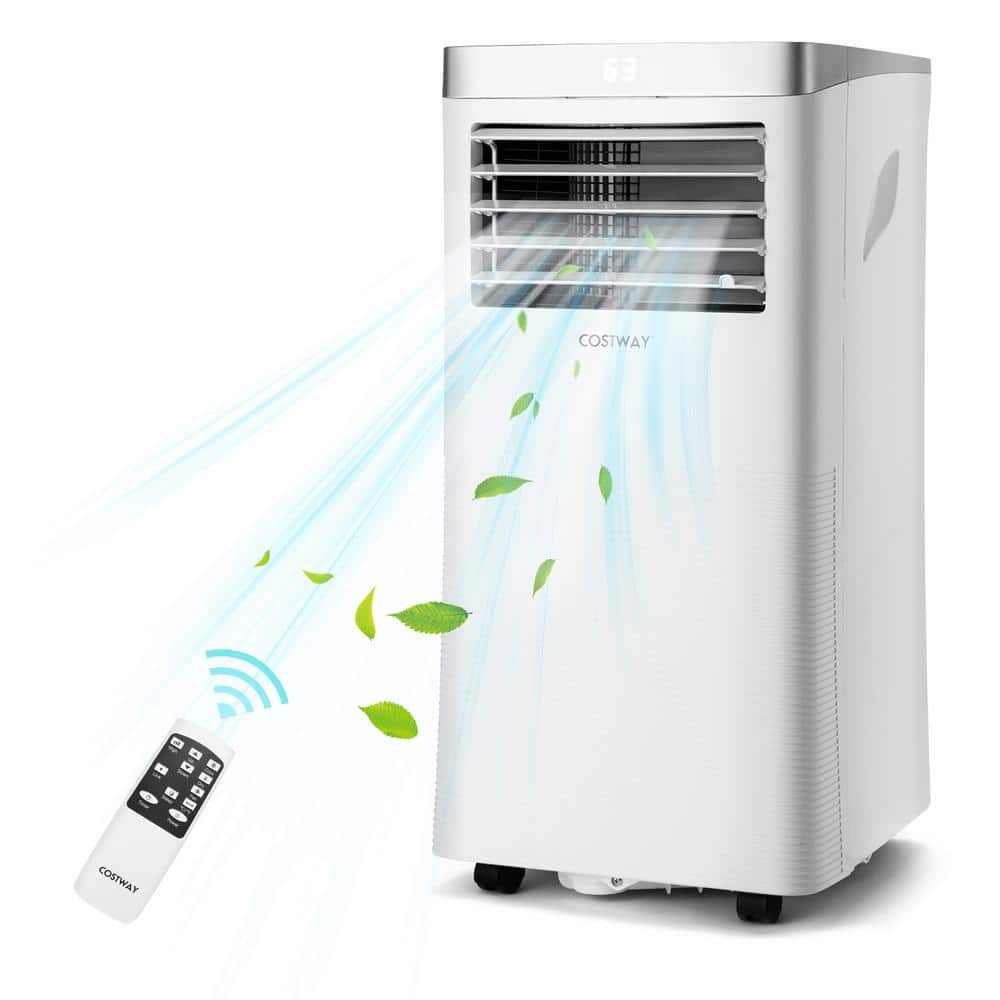 5,000 BTU Portable Air Conditioner Cools 220 Sq. Ft. with Remote Control in White -  Costway, FP10122US-WH