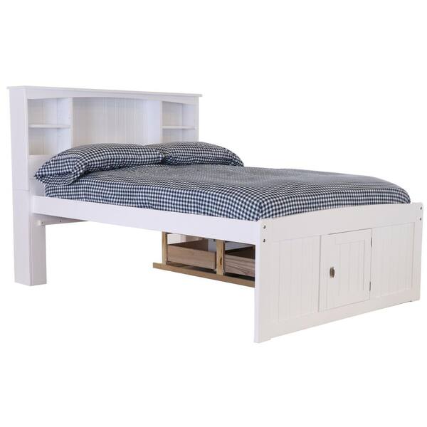 Captains Bookcase Bed With 6 Drawers, White Full Bookcase Bed With Storage