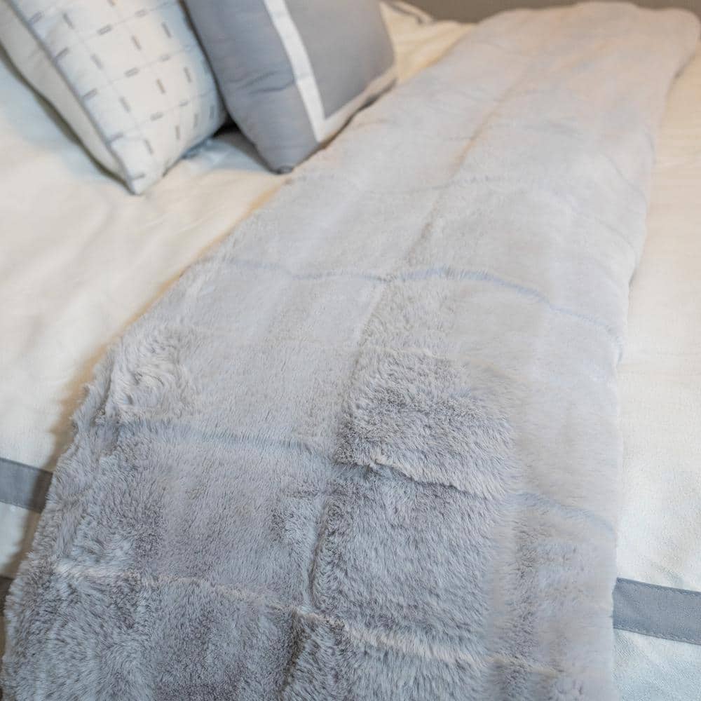 Gray Queen Size Reversible Faux Fur Blanket