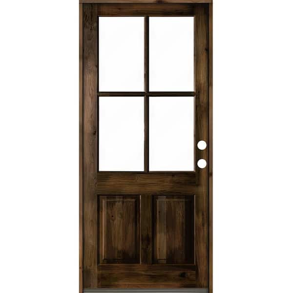 Krosswood Doors 32 in. x 96 in. Knotty Alder Left-Hand/Inswing 4-Lite Clear Glass Black Stain Wood Prehung Front Door