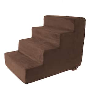 Brown High Density Foam Pet Stairs - 4 Steps with Machine Washable Furniture Cover and Nonslip Bottom