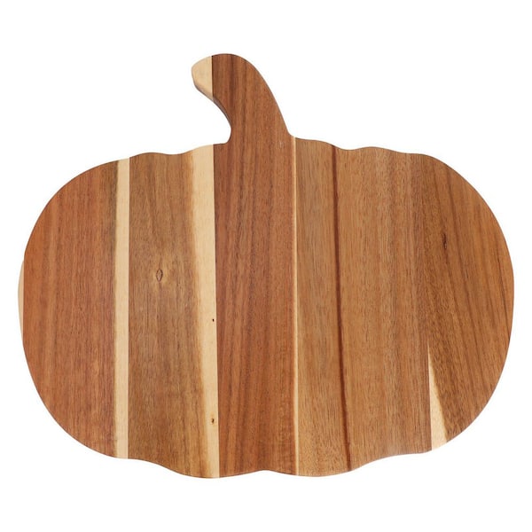 11.81 in Pumpkin Shaped Acacia Wood Cutting and Serving Board with Handle for Halloween