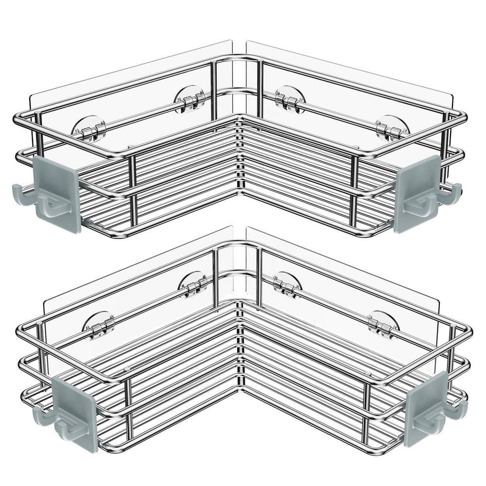 Rustproof Wall Mount Heavy-Duty Shower Caddy in Polished Silver, Basket Rack with Hooks, Rust Proof for Bathroom Shelf price history on PriceWatchPro