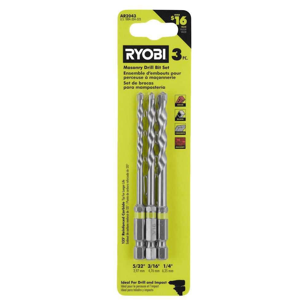 RYOBI High Speed Steel Impact Rated Masonry Drill Bit Set (3-Piece) AR2043  - The Home Depot