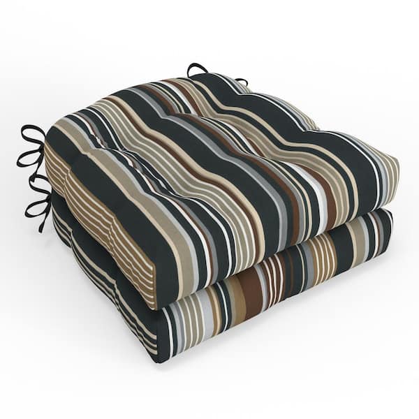 Pillow Perfect Stripe 19 in. W x 4 in. D Outdoor Square Tufted Wicker Seat Cushion with Ties, 2-Count, 19x19 Black Multi Labrisa Rattan