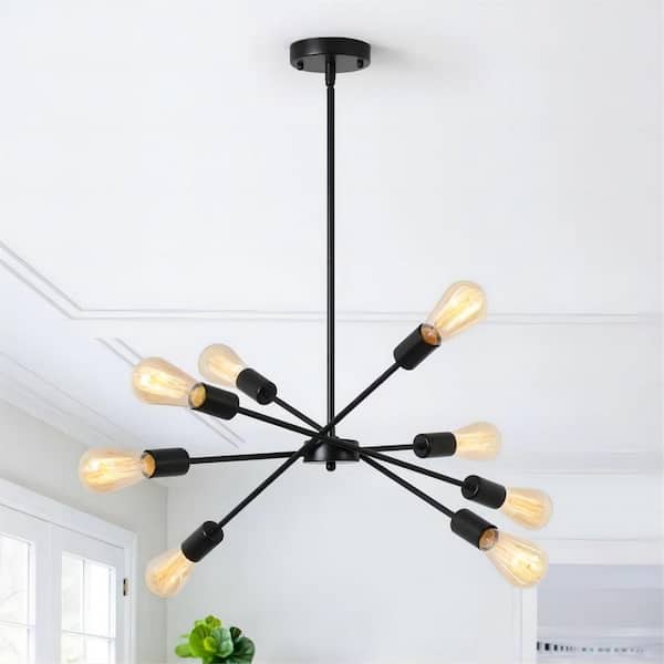 LWYTJO 23.07 in. 8-Light Black Rustic Sputnik Chandelier for Kitchen Island with no Bulbs Included